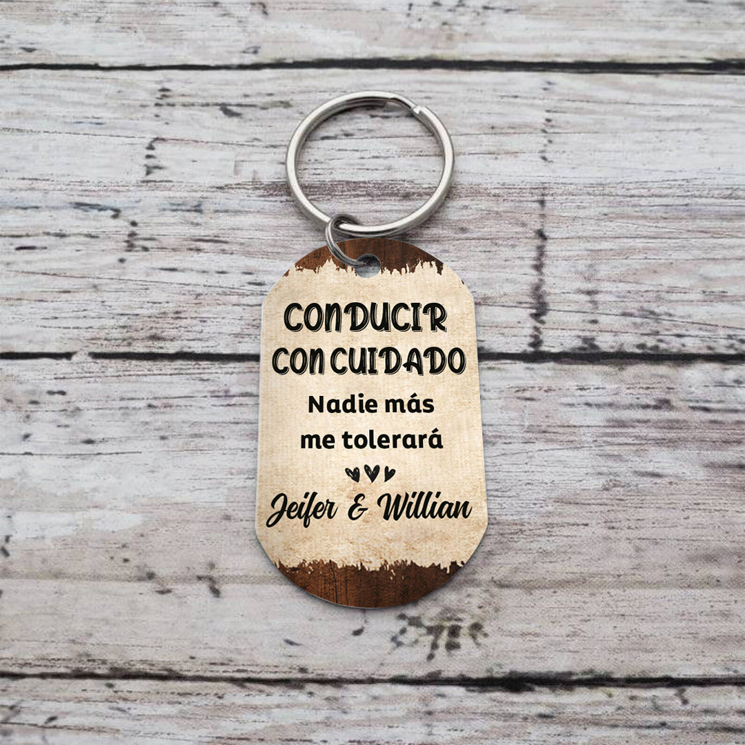 Llavero para pareja "Conducir con cuidado" personalizado con foto y 2 nombres | Jessemade