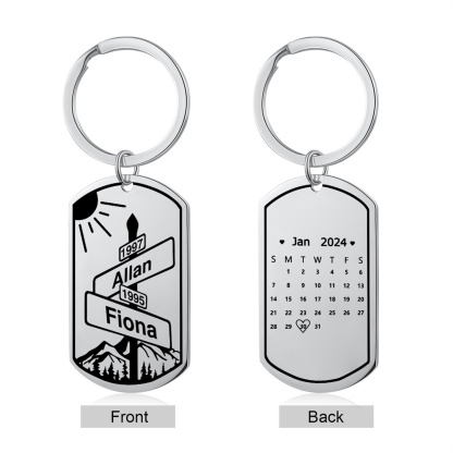 Llavero para pareja cartel de dirección personalizado con 2 nombres, 2 años y calendario | Jessemade