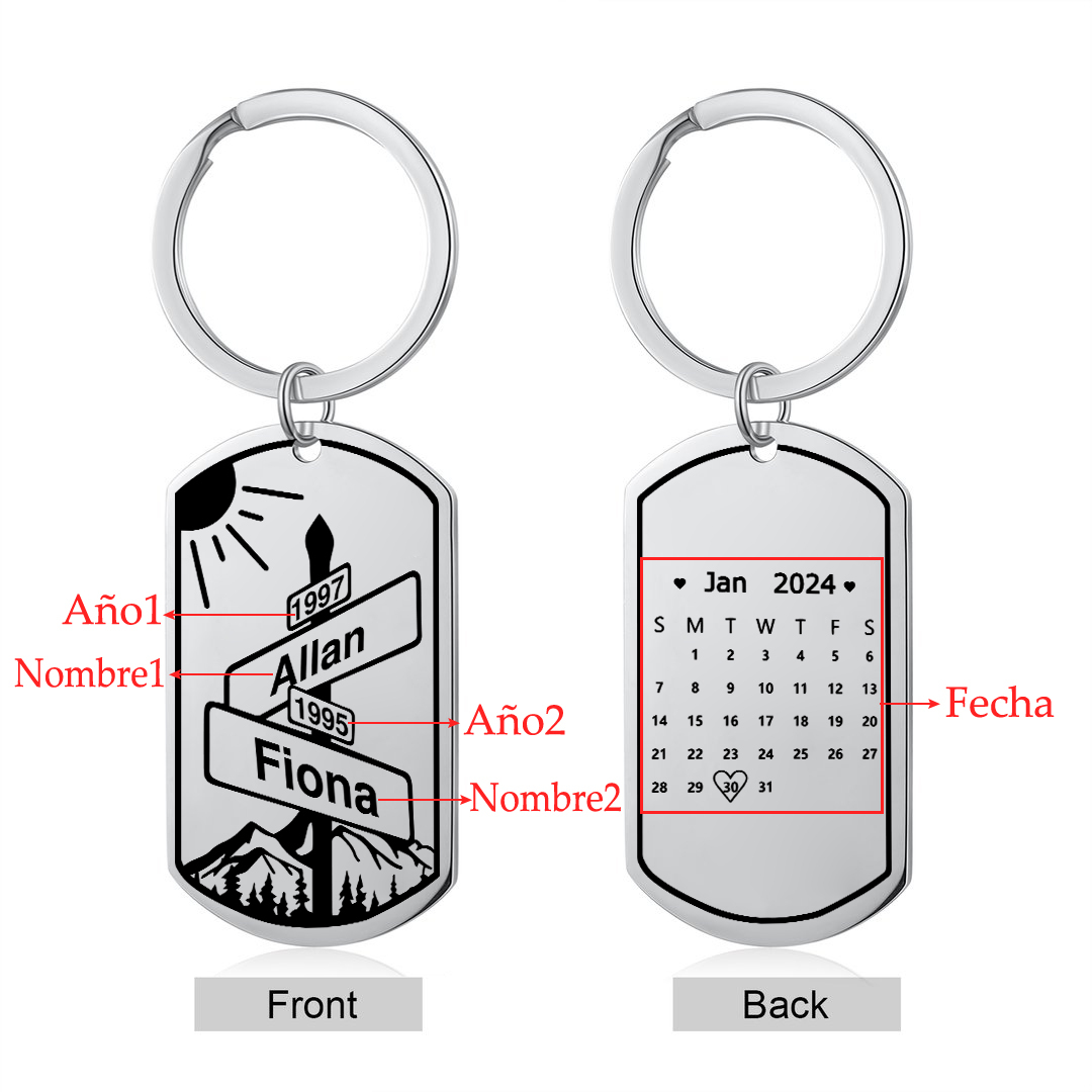 Llavero para pareja cartel de dirección personalizado con 2 nombres, 2 años y calendario | Jessemade