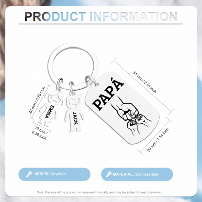 A mi papá - Llavero con charms de niños y placa de puño con puño 2-6 nombres y 1 texto personalizados | Jessemade