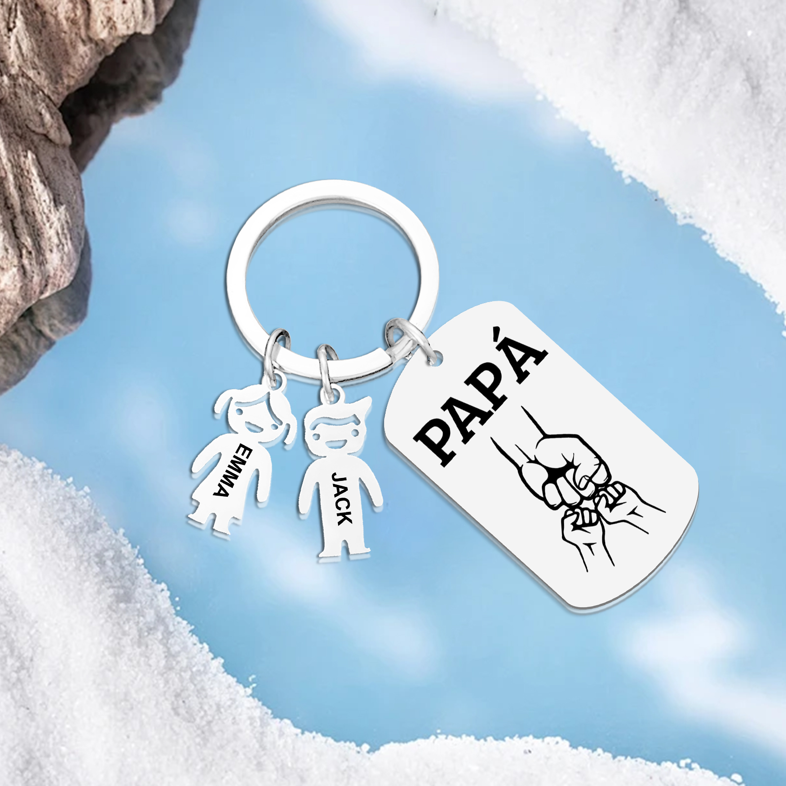 A mi papá - Llavero con charms de niños y placa de puño con puño 2-6 nombres y 1 texto personalizados | Jessemade