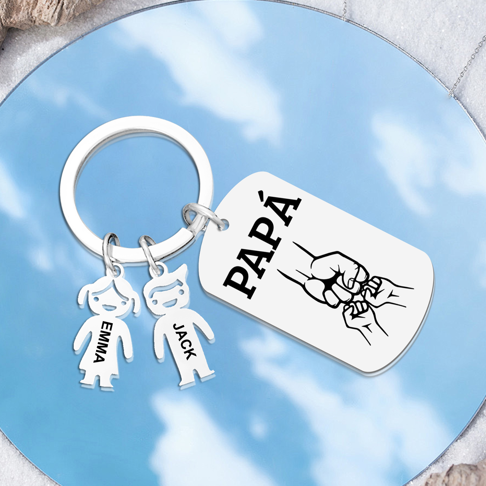 A mi papá - Llavero con charms de niños y placa de puño con puño 2-6 nombres y 1 texto personalizados | Jessemade