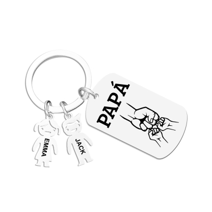A mi papá - Llavero con charms de niños y placa de puño con puño 2-6 nombres y 1 texto personalizados | Jessemade