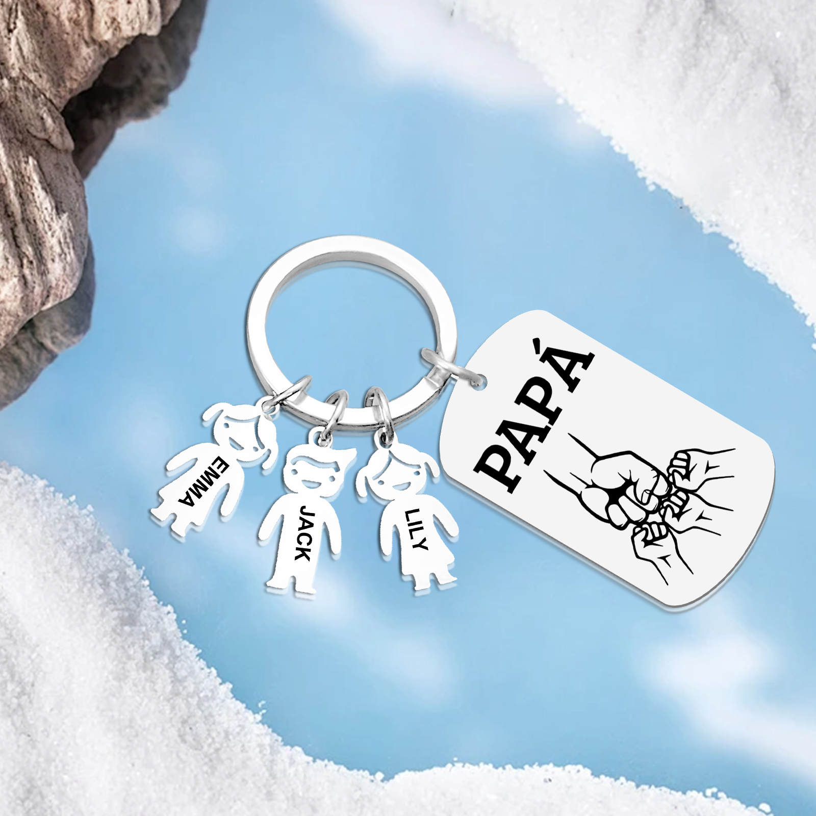 A mi papá - Llavero con charms de niños y placa de puño con puño 2-6 nombres y 1 texto personalizados | Jessemade
