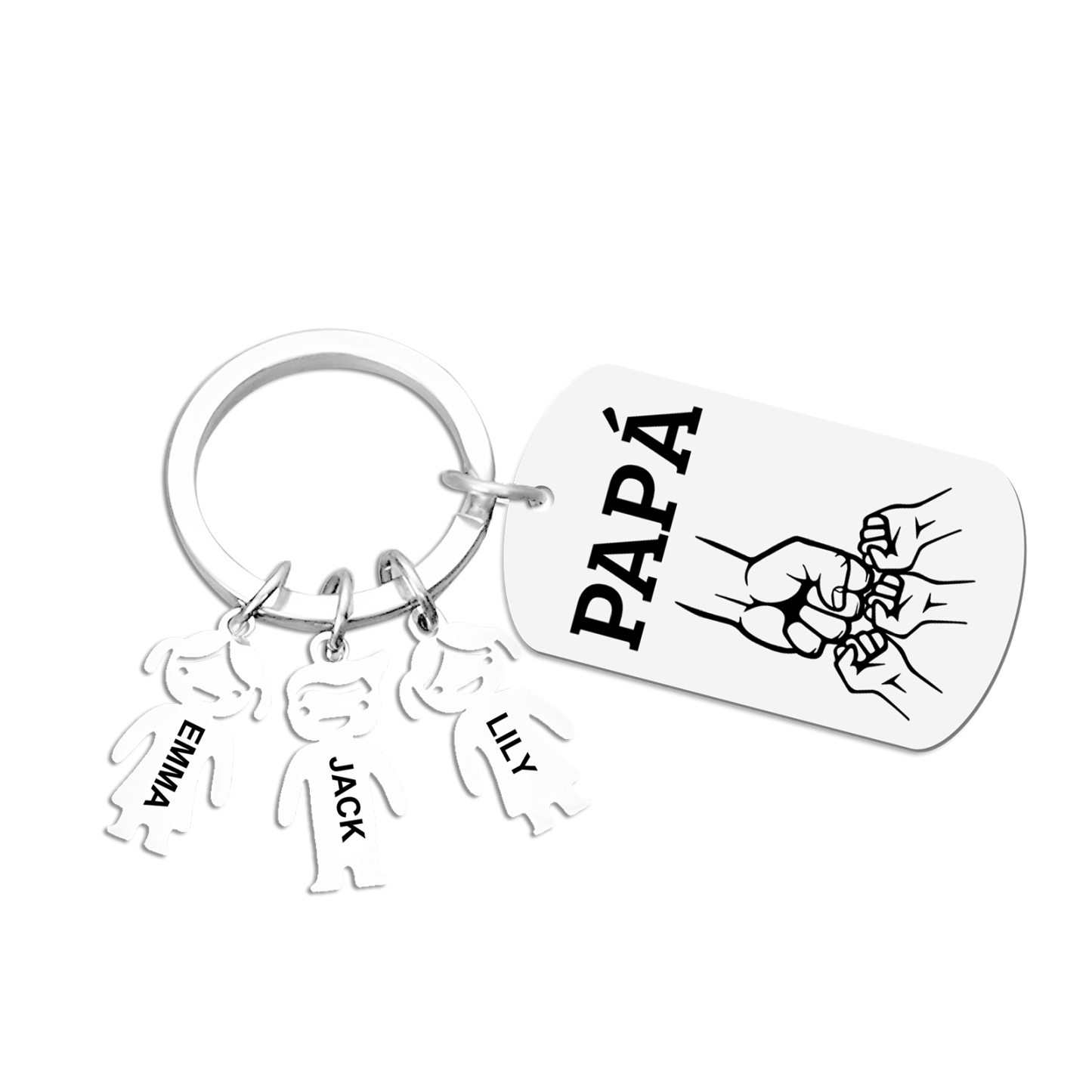 A mi papá - Llavero con charms de niños y placa de puño con puño 2-6 nombres y 1 texto personalizados | Jessemade