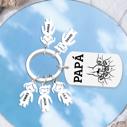 A mi papá - Llavero con charms de niños y placa de puño con puño 2-6 nombres y 1 texto personalizados | Jessemade