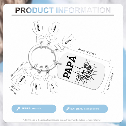 A mi papá - Llavero con charms de niños y placa de puño con puño 2-6 nombres y 1 texto personalizados | Jessemade