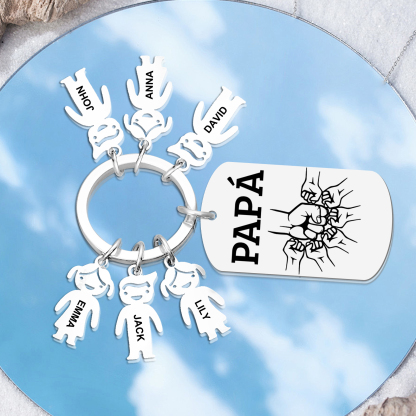 A mi papá - Llavero con charms de niños y placa de puño con puño 2-6 nombres y 1 texto personalizados | Jessemade