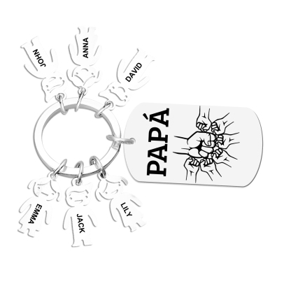 A mi papá - Llavero con charms de niños y placa de puño con puño 2-6 nombres y 1 texto personalizados | Jessemade