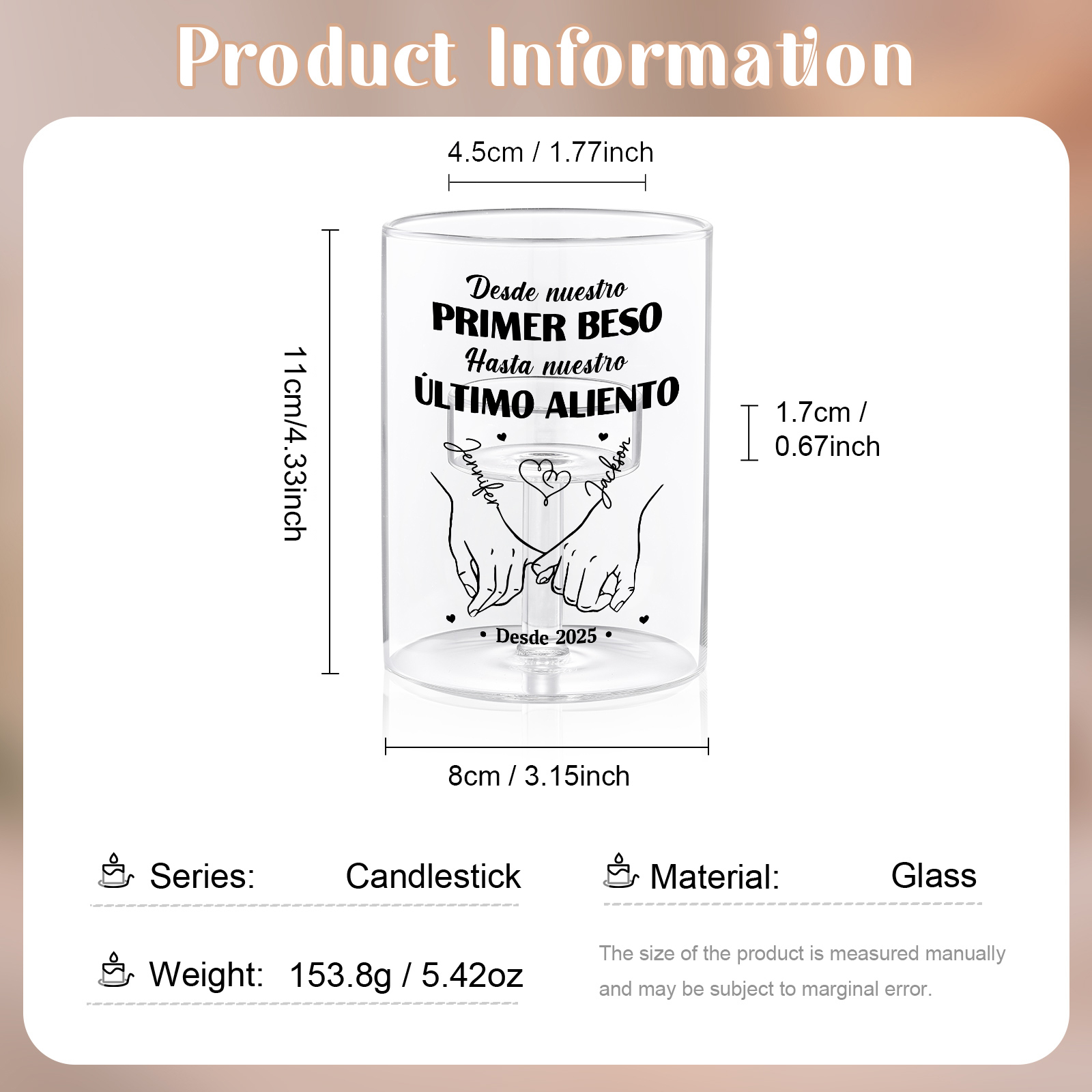 Portavelas de cristal personalizado sin vela - Desde nuestro primer beso hasta nuestro último aliento