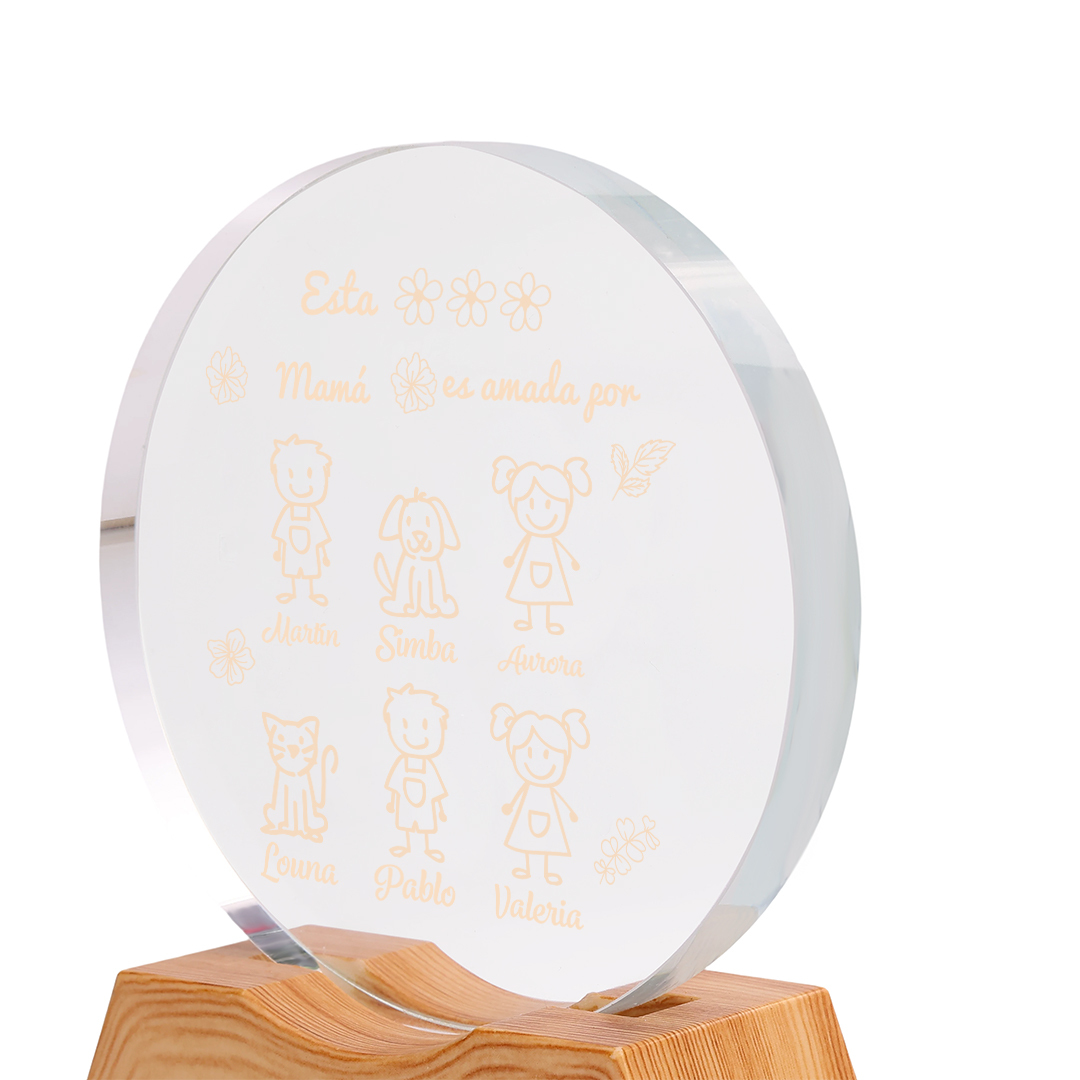 Luz nocturna LED de cristal personalizada, personalizada con 1 a 6 nombres de niños