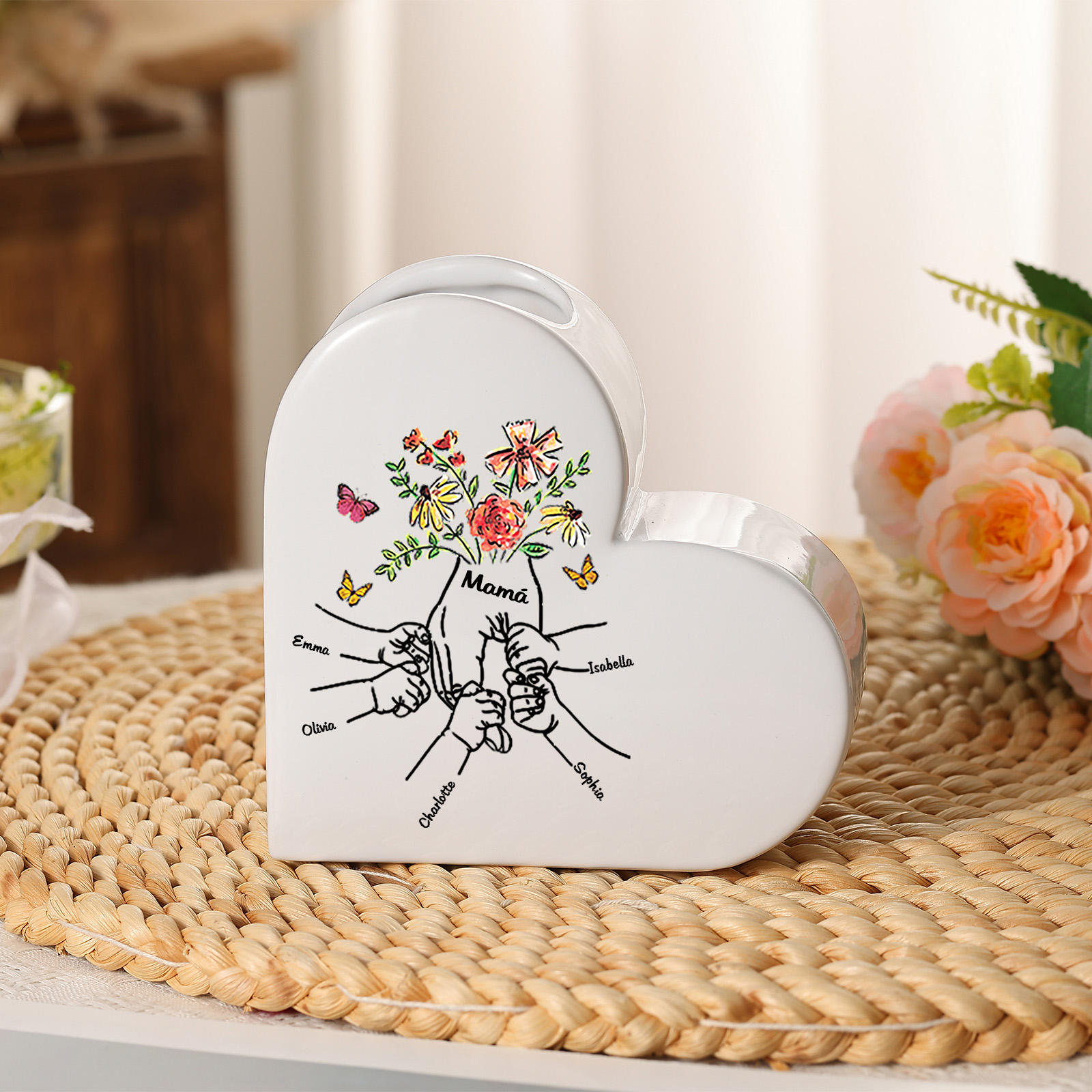 Regalo personalizable: jarrón de cerámica con forma de corazón para el Día de la Madre o el cumpleaños de mamá | Jessemade