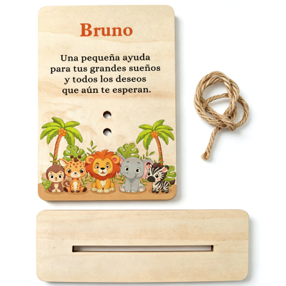 Tarjeta de madera personalizado con nombre – Regalo de cumpleaños infantil con diseño de animales