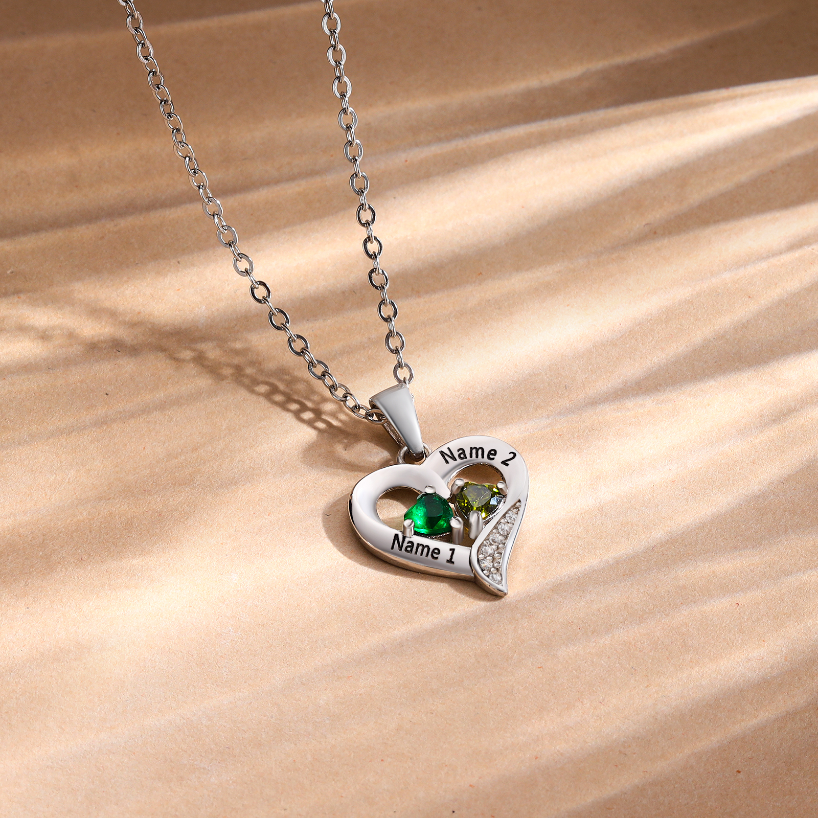 Collar de corazón de Plata 925 con 2 nombres y 2 piedras de nacimiento collar personalizado para mujer | Jessemade