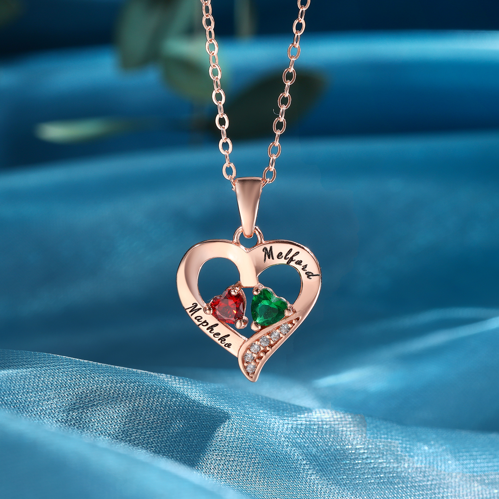 Collar de corazón de Plata 925 con 2 nombres y 2 piedras de nacimiento collar personalizado para mujer | Jessemade