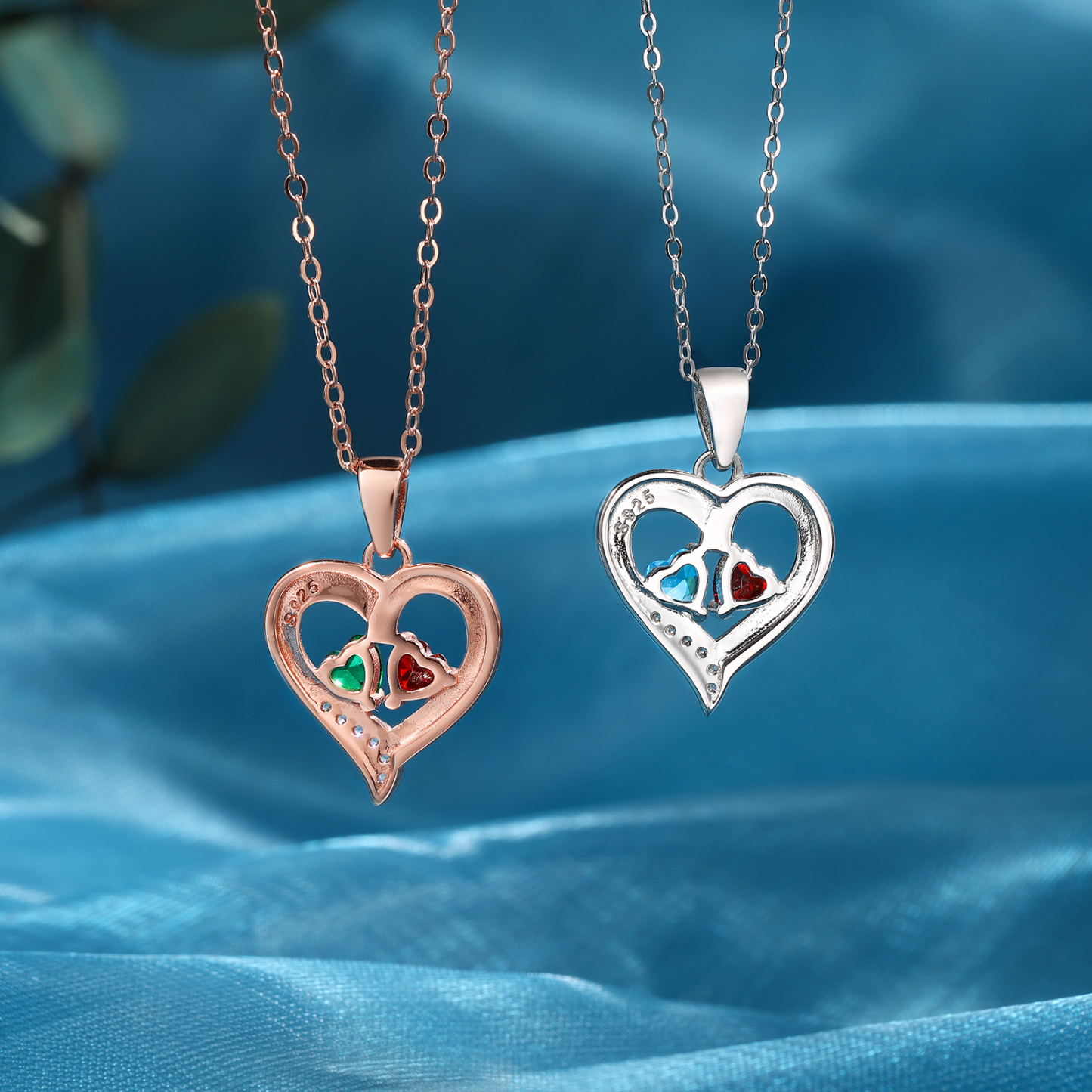 Collar de corazón de Plata 925 con 2 nombres y 2 piedras de nacimiento collar personalizado para mujer | Jessemade