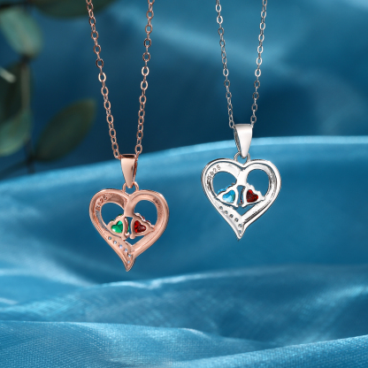 Collar de corazón de Plata 925 con 2 nombres y 2 piedras de nacimiento collar personalizado para mujer | Jessemade