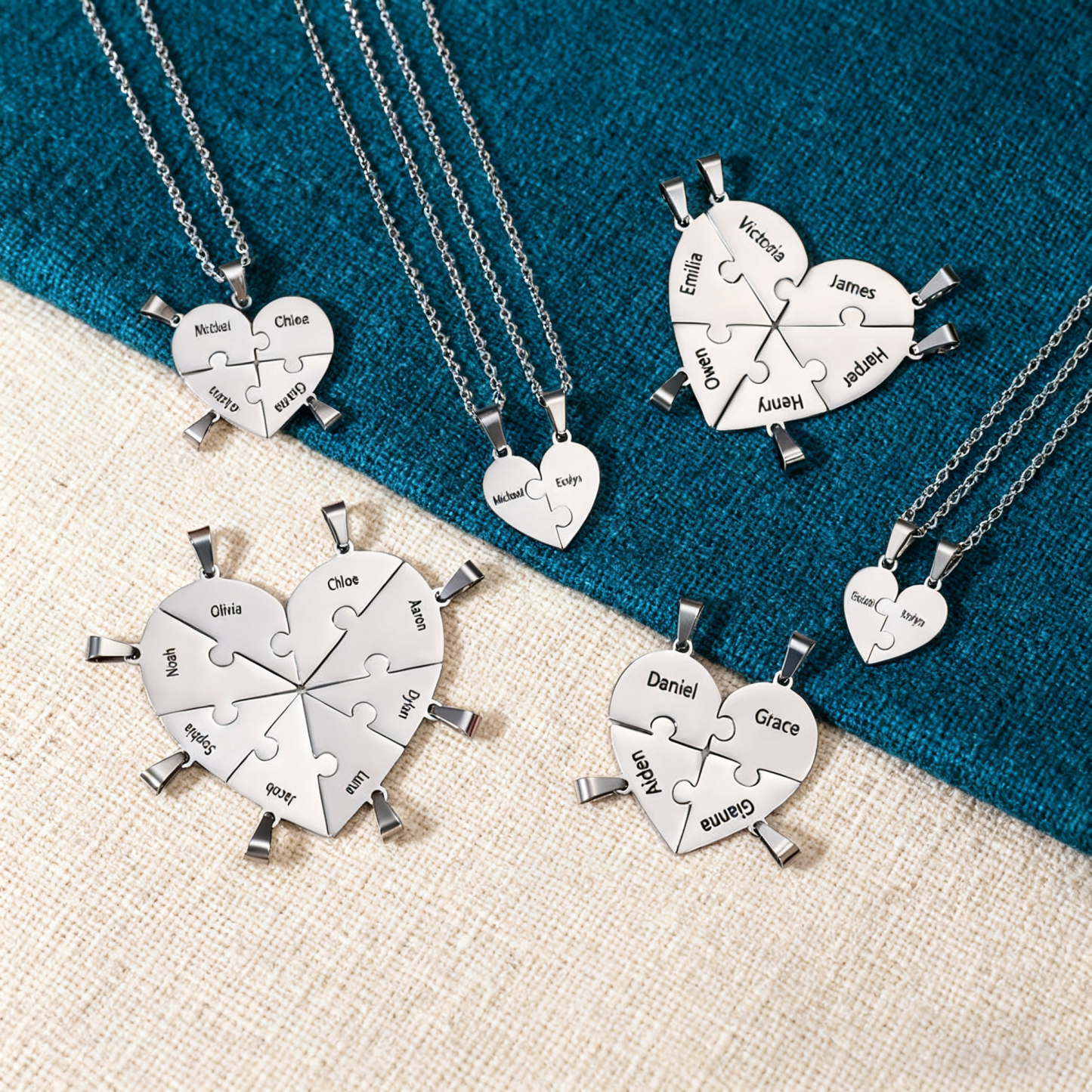 Collares de corazón 3 piezas de rompecabezas 3 nombres personalizados