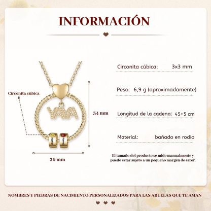 Collar a abuela con colgante de "YAYA" con 2 nombres Y 2 piedras de nacimiento personalizados | Jessemade