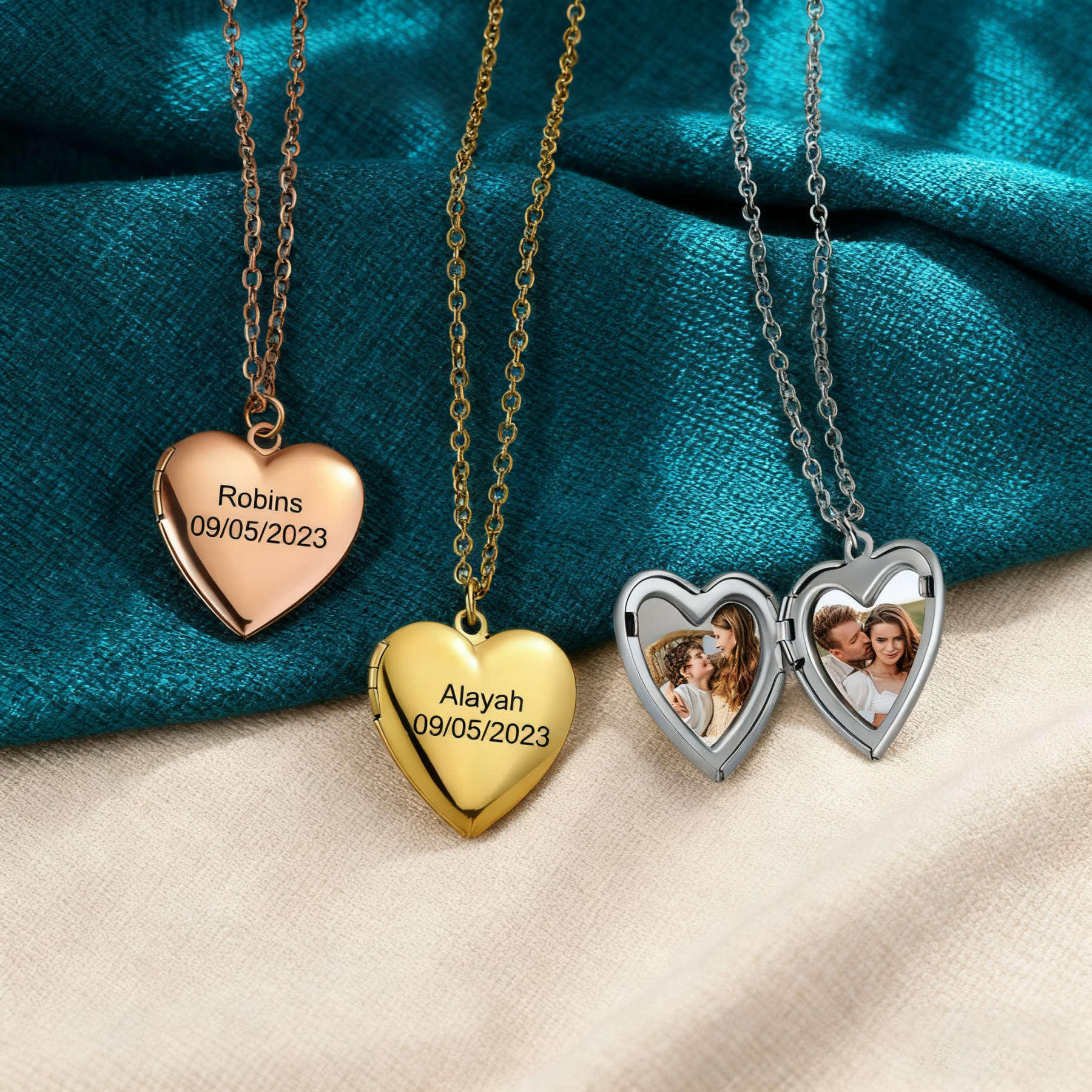 Collar para mujer personalizado con 2 fotos, 1 nombre y 1 fecha memoria en mi corazón