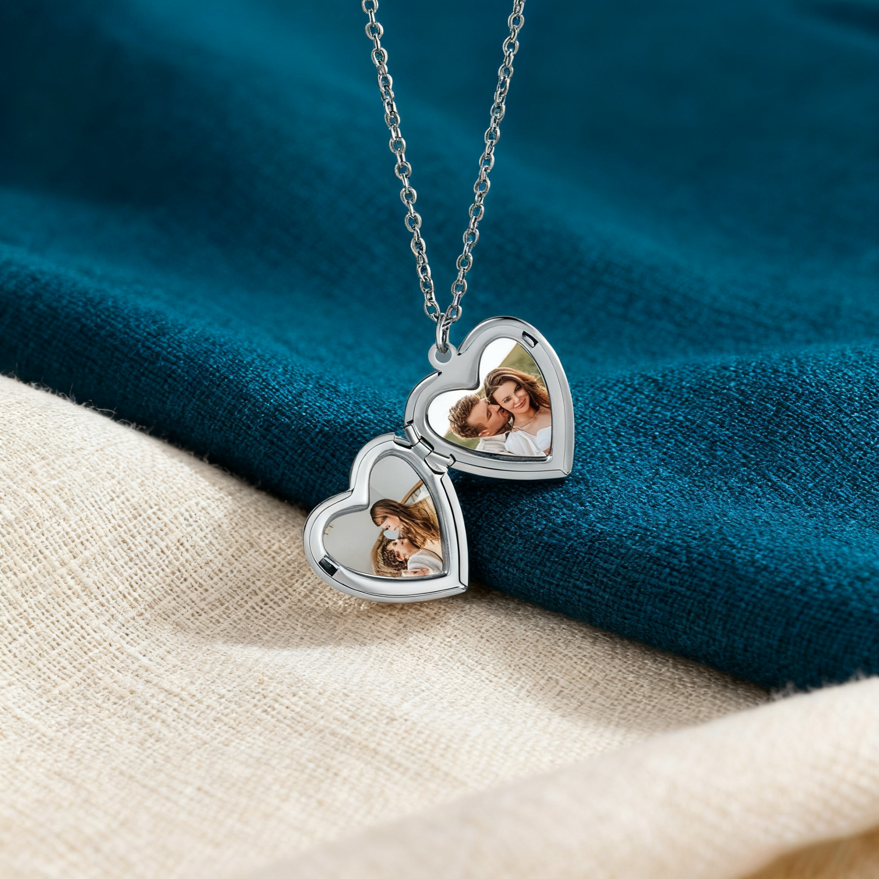 Collar para mujer personalizado con 2 fotos, 1 nombre y 1 fecha memoria en mi corazón