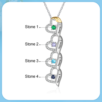 Collar de corazón con 4 piedras de nacimiento y 4 nombres collar personalizado para mujer | Jessemade