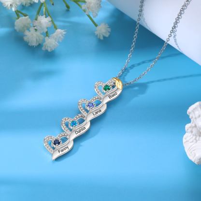 Collar de corazón con 4 piedras de nacimiento y 4 nombres collar personalizado para mujer | Jessemade