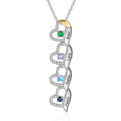 Collar de corazón con 4 piedras de nacimiento y 4 nombres collar personalizado para mujer | Jessemade