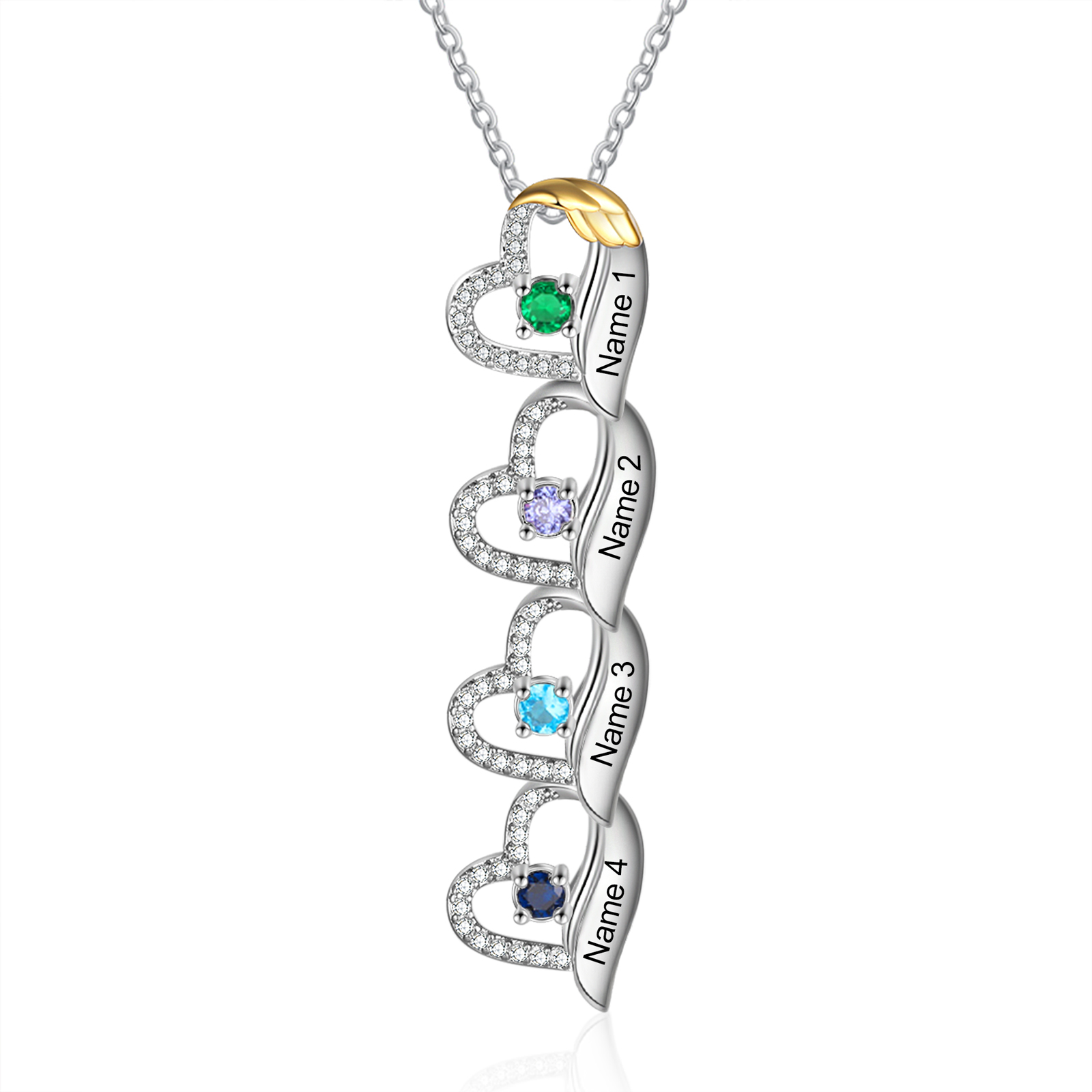 Collar de corazón con 4 piedras de nacimiento y 4 nombres collar personalizado para mujer | Jessemade