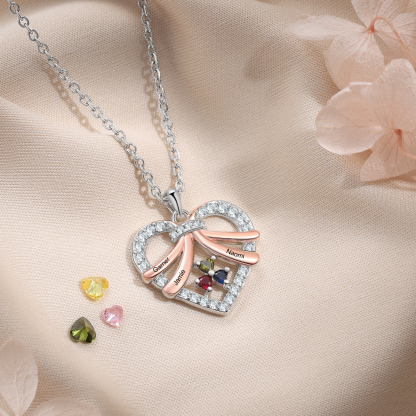 Collar de corazón con 3 piedras de nacimiento y 3 nombres collar personalizado para mujer | Jessemade