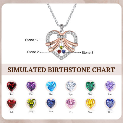 Collar de corazón con 3 piedras de nacimiento y 3 nombres collar personalizado para mujer | Jessemade