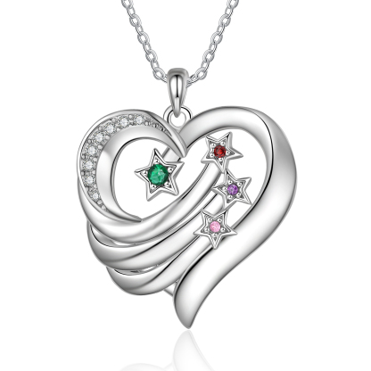 Collar de corazón y estrella con 4 piedras de nacimiento y 4 nombres con texto collar personalizado para mujer | Jessemade