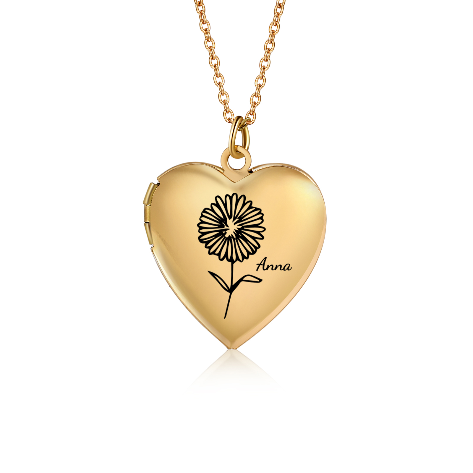 Collar de corazón con 2 fotos, 1 nombre y 1 flor de nacimiento collar personalizado | Jessemade