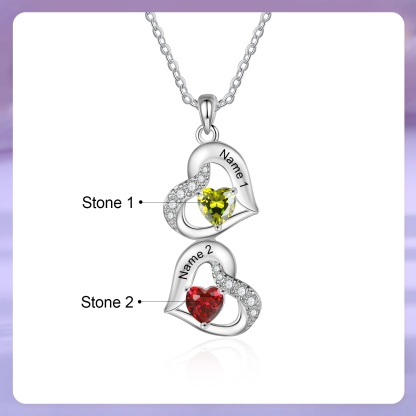 Collar de corazones con 2 nombres y piedras de nacimiento personalizados | Jessemade