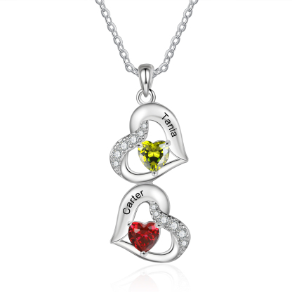Collar de corazones con 2 nombres y piedras de nacimiento personalizados | Jessemade