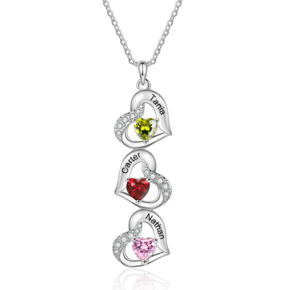 Collar de corazones con 3 nombres y piedras de nacimiento personalizados | Jessemade