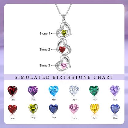 Collar de corazones con 3 nombres y piedras de nacimiento personalizados | Jessemade