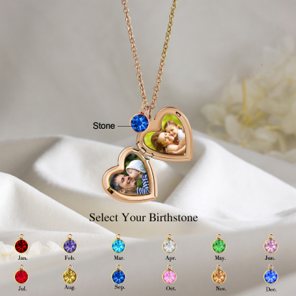 Collar de corazón con 2 fotos, 1 nombre, 1 flor y 1 piedra de nacimiento collar personalizado | Jessemade