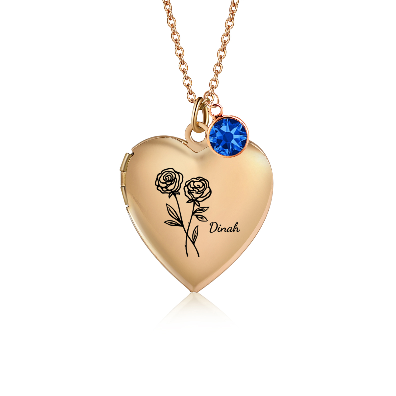 Collar de corazón con 2 fotos, 1 nombre, 1 flor y 1 piedra de nacimiento collar personalizado | Jessemade