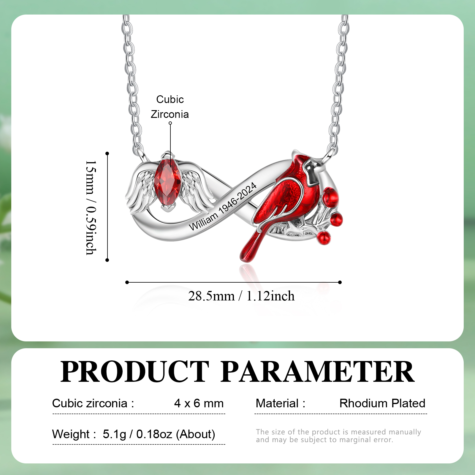 Collar Conmemorativo en Infinito con Pájaro con Nombre, Años y Piedra de Nacimiento Collar Personalizado | Jessemade