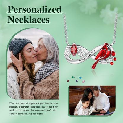 Collar Conmemorativo en Infinito con Pájaro con Nombre, Años y Piedra de Nacimiento Collar Personalizado | Jessemade