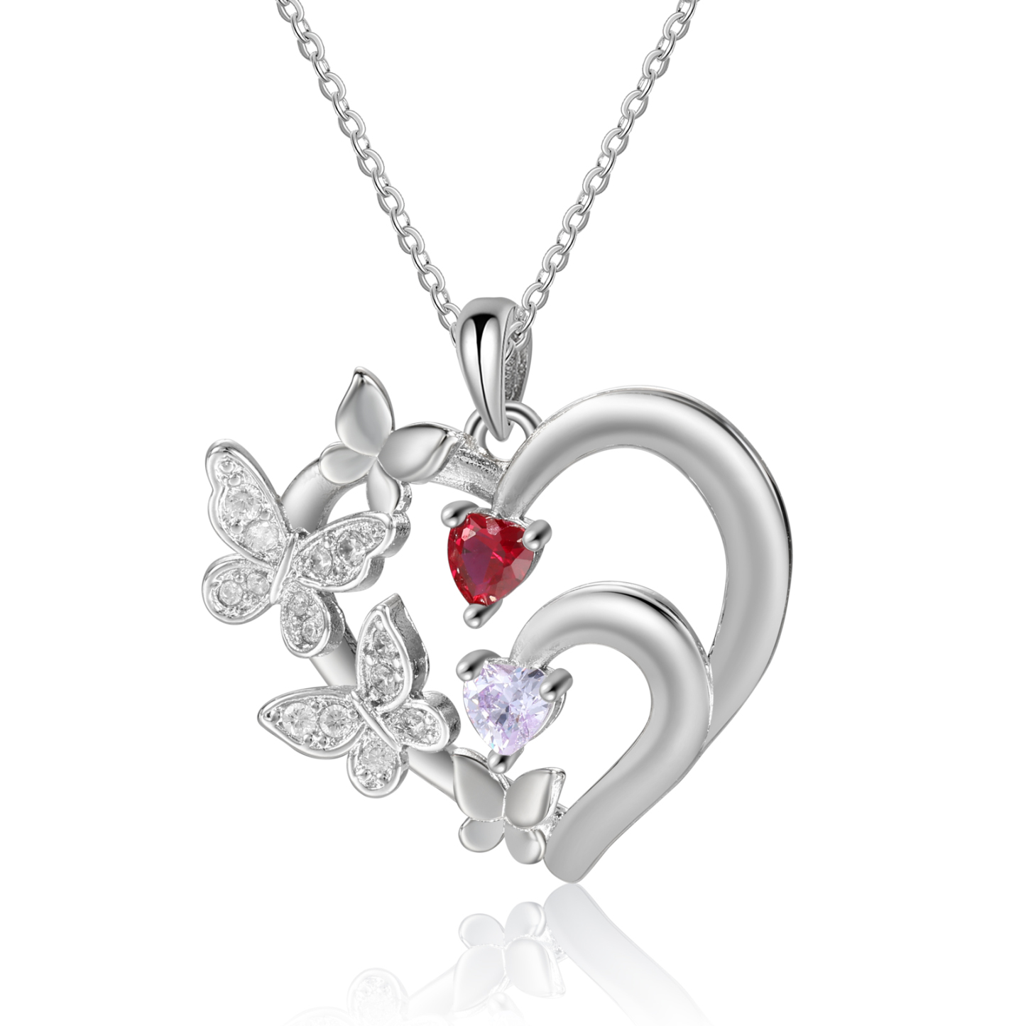 Collar de corazón con mariposa con 2 piedras de nacimiento y 2 nombres collar personalizado para mujer | Jessemade