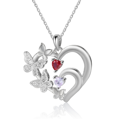 Collar de corazón con mariposa con 2 piedras de nacimiento y 2 nombres collar personalizado para mujer | Jessemade