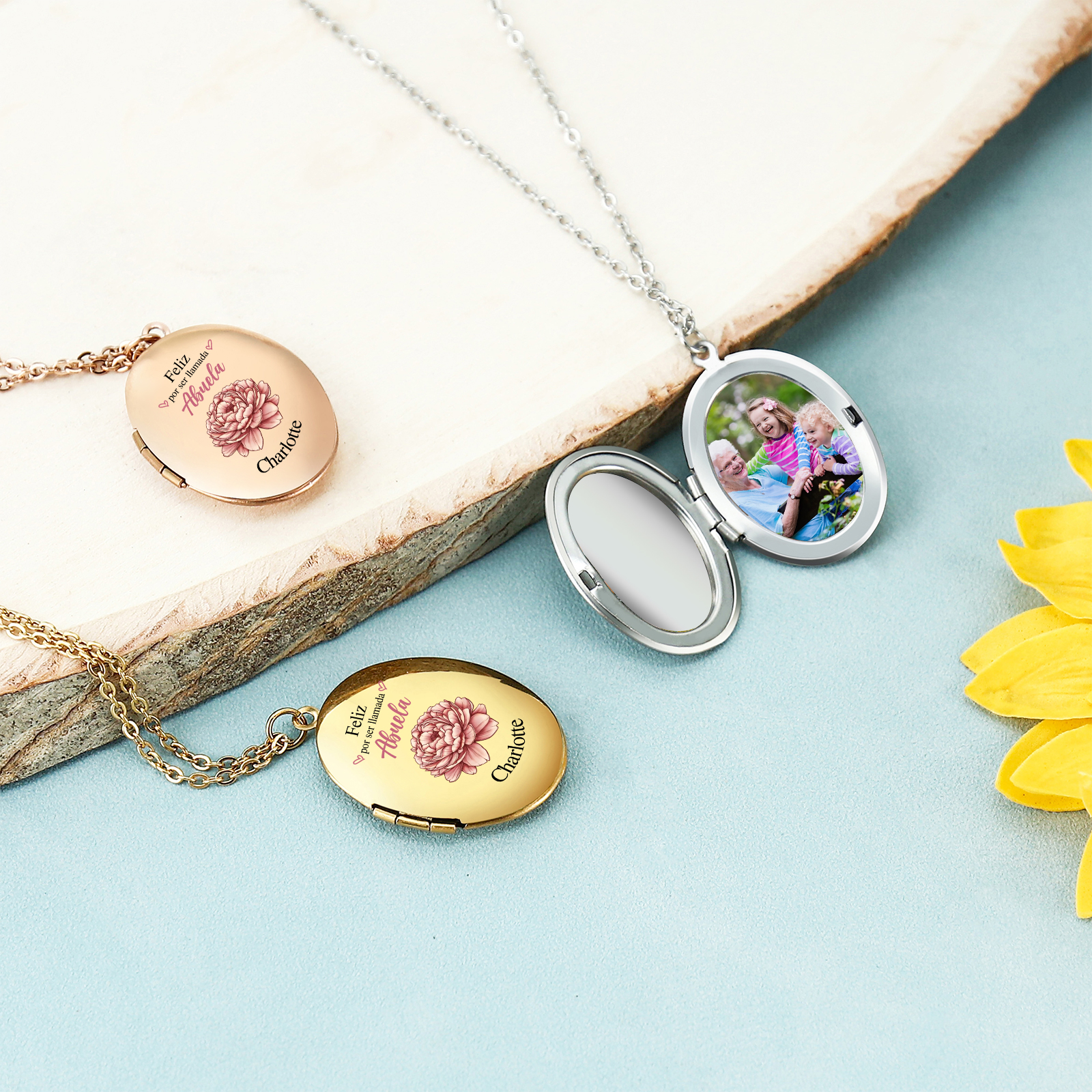 Collar a abuela con 1 nombre, flor de nacimiento y foto personalizados collar personalizado para mujer | Jessemade