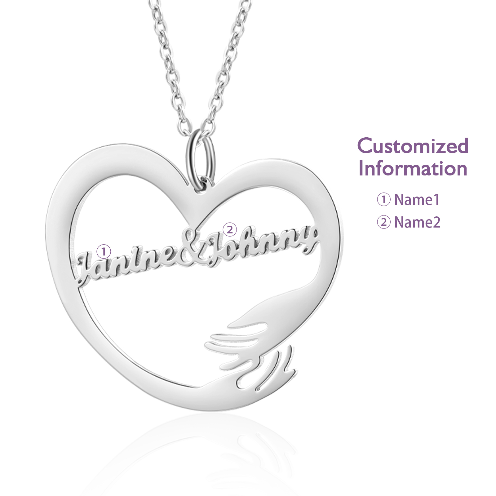 Collar de corazón de abrazo con 2 nombres collar personalizado para mujer | Jessemade