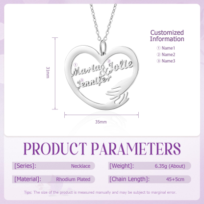 Collar de corazón de abrazo con 3 nombres collar personalizado para mujer | Jessemade
