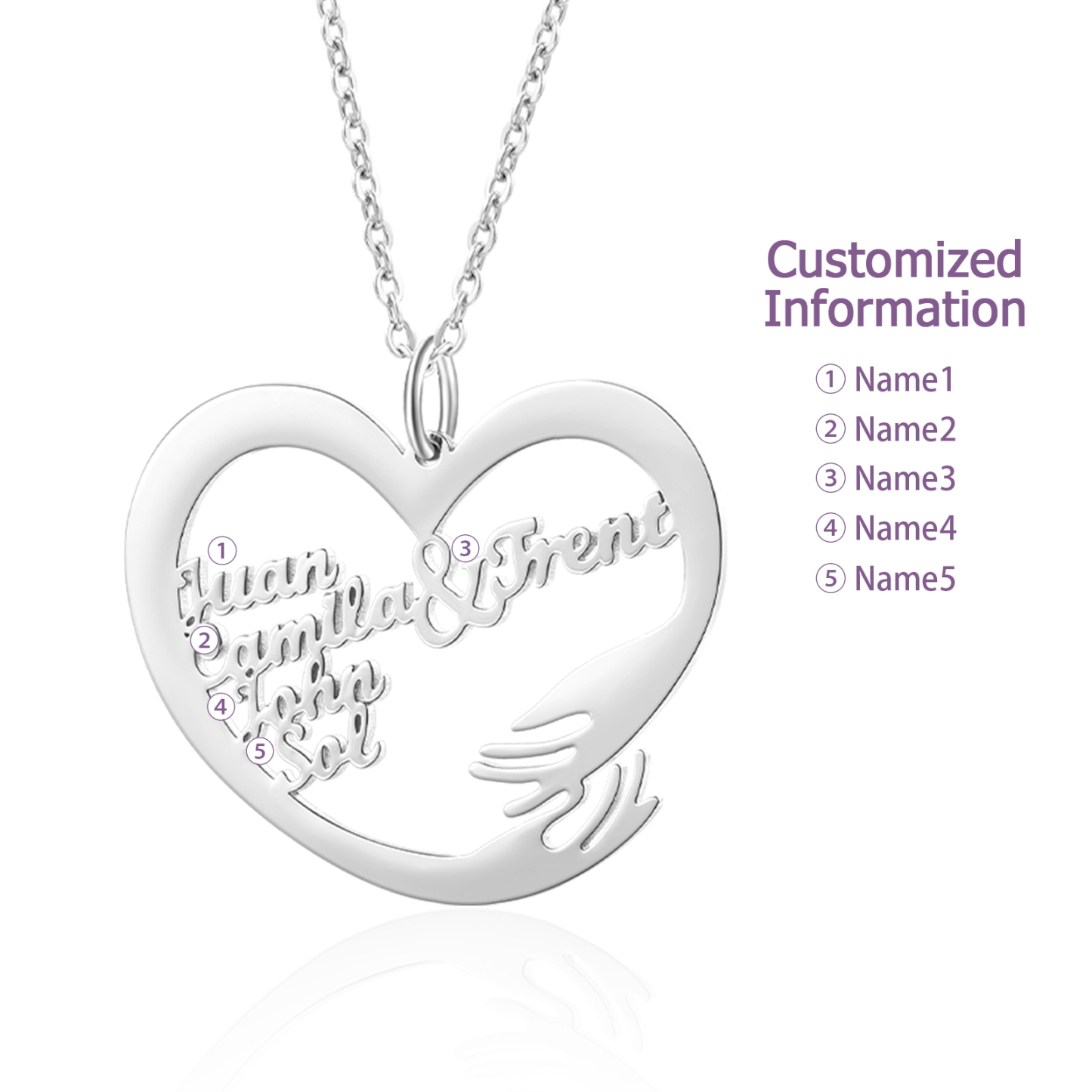 Collar de corazón de abrazo con 5 nombres collar personalizado para mujer | Jessemade