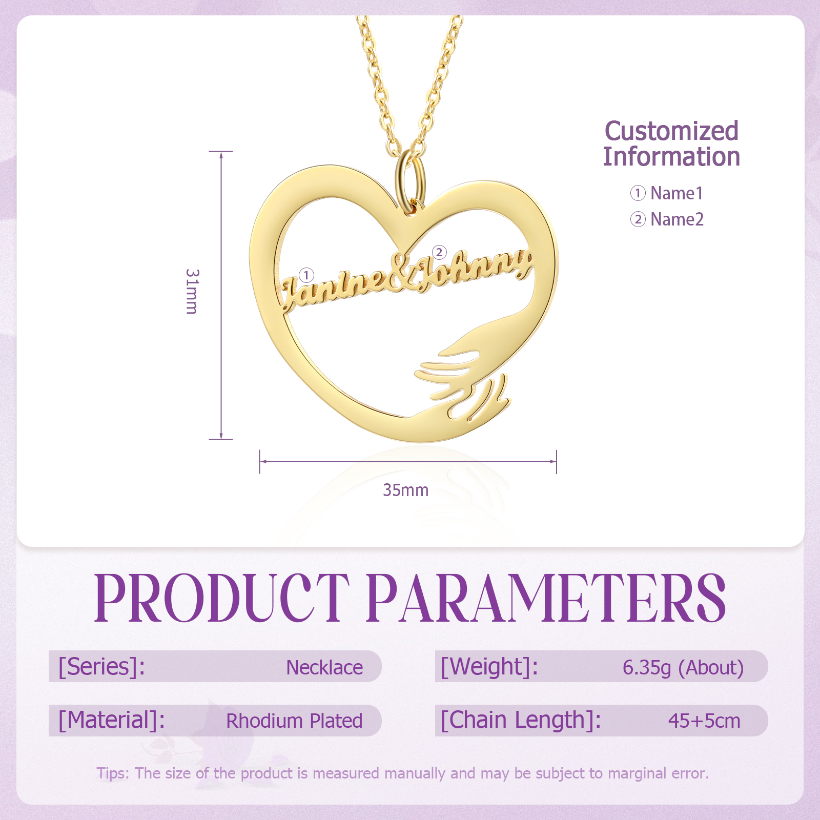 Collar de corazón de abrazo con 2 nombres collar personalizado para mujer | Jessemade