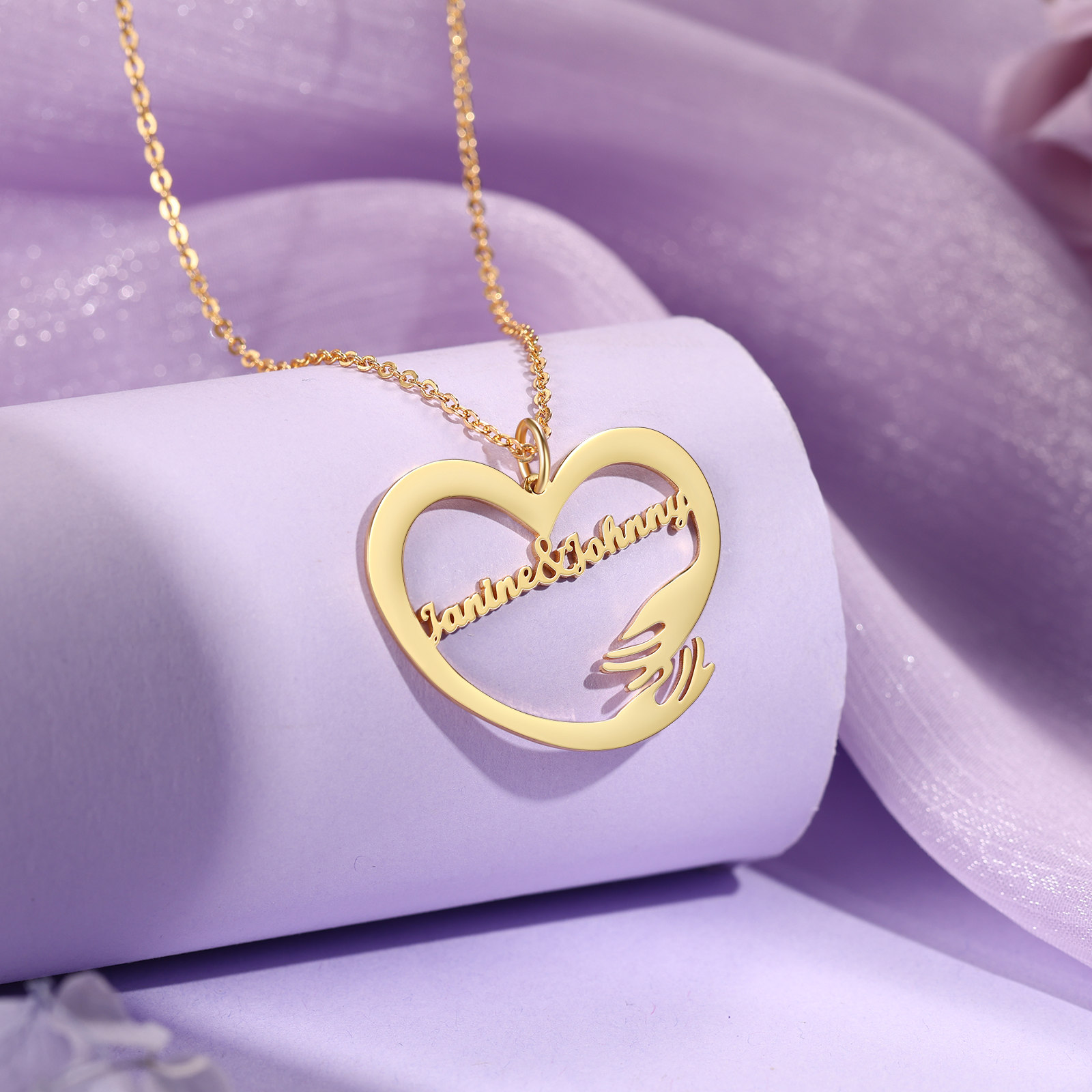 Collar de corazón de abrazo con 2 nombres collar personalizado para mujer | Jessemade