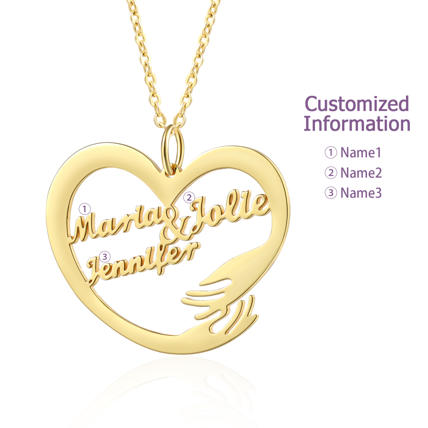Collar de corazón de abrazo con 3 nombres collar personalizado para mujer | Jessemade